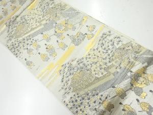 アンティーク　平安人物に風景模様織出し袋帯（材料）